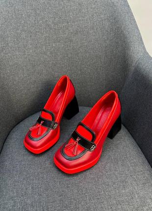 Туфли кожаные красные с квадратным носком много цветов7 фото