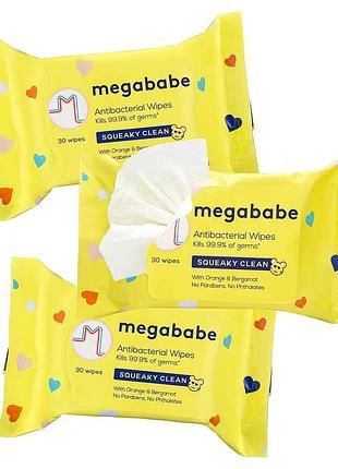 Megababe squeaky clean antibacterial wipes антибактериальные салфетки, 30 шт.