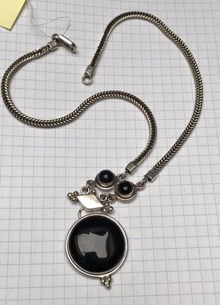 Ожерелье с большими черными камнями 925проба 35,3 г., в3л+ку, 42 см3 фото