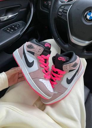 Кроссовки nike air jordan 1 retro white black pink