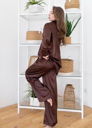 Домашний шелковый брючный костюм шелковая пижама5 фото