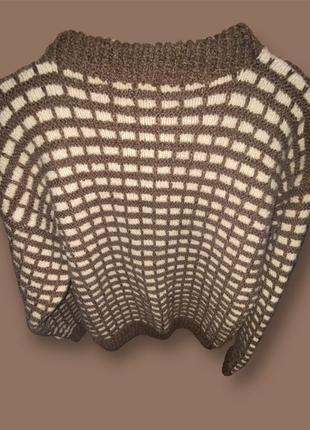 Стильная женская удобная теплая модная трендовая удобная простая вязаная кофта кофточка сверт свитер бежевая с коричневым5 фото