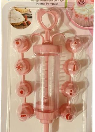 Кондитерський шприц із насадками рожевий