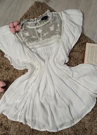 Белоснежная мягкая легкая блуза из индийского хлопка с коротким рукавом