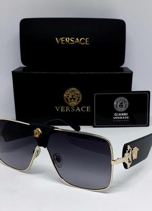 Очки в стиле versace унисекс солнцезащитные черные с градиентом в золотом металле