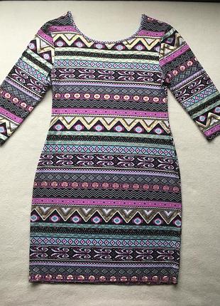 Трикотажное вечернее платье карандаш с рукавом ax paris принт стиль бохо