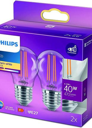 2 шт светодиодная лампа philips premium lustre [e14 edison screw] 4,3 вт - эквивалент 40 вт, теплый белый (270