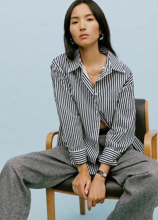 H&m натуральная базовая оверсайз рубашка черно-белого цвета в полоску размер m l /38-40/46-48
