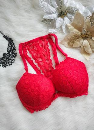 Оригінал victoria's secret pink red bra червоний ліф з кружевом2 фото