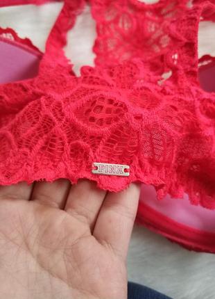 Оригінал victoria's secret pink red bra червоний ліф з кружевом6 фото