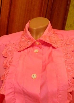 Красивая малиновая блузка с вышитым кружевом шелковая,длинный рукав,винтаж2 фото
