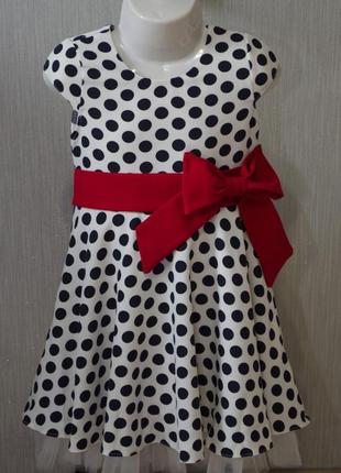 Вишукане плаття з бантом та на короткий рукав в горошок