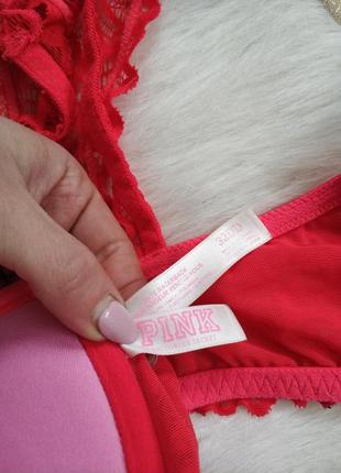 Оригінал victoria's secret pink red bra ліф з кружевом8 фото