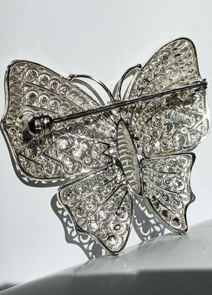 Винтажная серебряная брошь серебро бабочка брошка скань филигрань4 фото