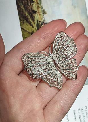 Винтажная серебряная брошь серебро бабочка брошка скань филигрань2 фото