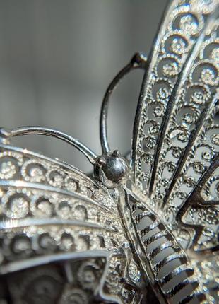Винтажная серебряная брошь серебро бабочка брошка скань филигрань6 фото