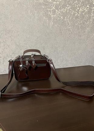 Новая кожаная сумка сумочка натуральная кожа с длинным ремнем через плечо коза2 фото