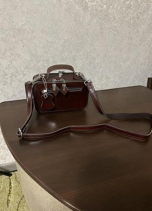 Новая кожаная сумка сумочка натуральная кожа с длинным ремнем через плечо коза6 фото