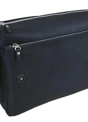 Женская кожаная офисная сумка для документов формата а4 из натуральной кожи на плечо с клапаном черная4 фото