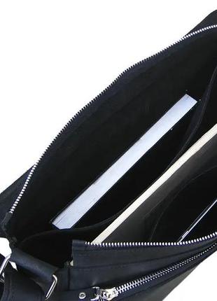 Женская кожаная офисная сумка для документов формата а4 из натуральной кожи на плечо с клапаном черная5 фото