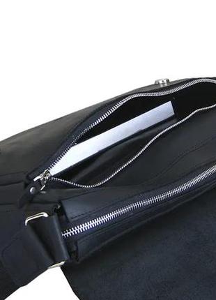 Женская кожаная офисная сумка для документов формата а4 из натуральной кожи на плечо с клапаном черная6 фото
