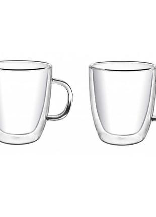 Набор стеклянных чашек с двойными стенками с ушками con brio св-8435-2, 2шт, 350мл