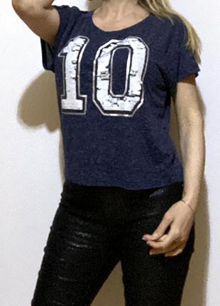 Eur 38 benetton футболка вільна жіноча синя з пайєтками