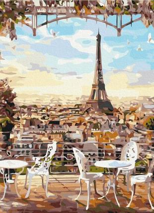 Картина за номерами малювання brushme bs8876 кафе з краєвидом на ейфелеву вежу1 фото