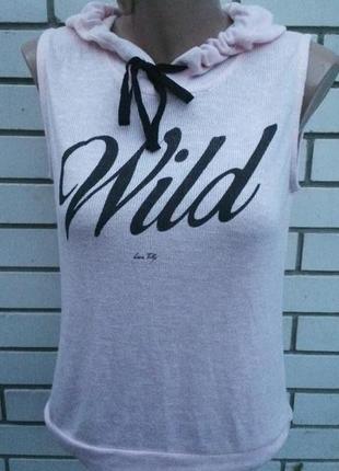 Розовая трикотажная жилетка,футболка без рукавов с капюшоном ,кофточка от  tally weijl