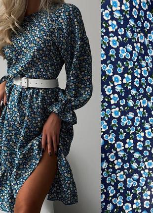 Романтична  блакитна сукня в квітковий принт5 фото