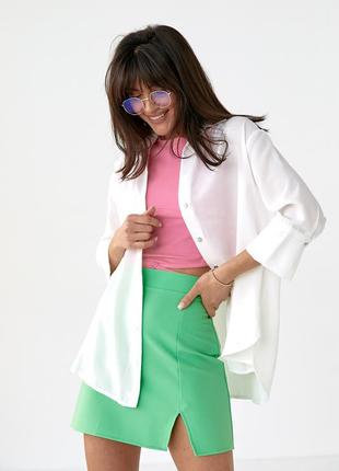 Жіноча блузка з укороченим рукавом — молочний колір, s (є розміри)