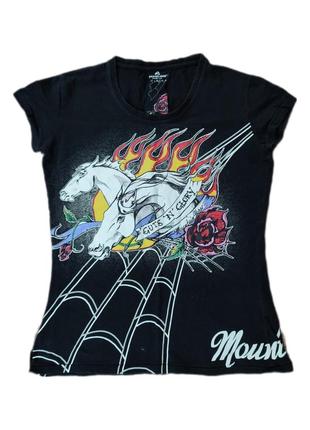 Жіноча вінтажна футболка з принтом коней mountain horse для верхової їзди для наїзниці