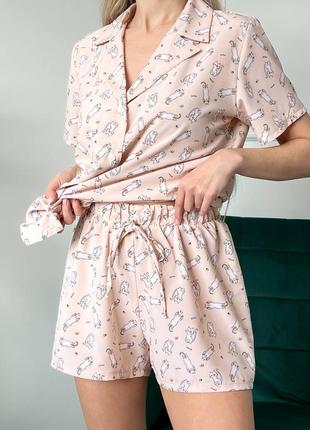 Женская пижама с рубашкой шортами белая бежевая весенняя летняя7 фото