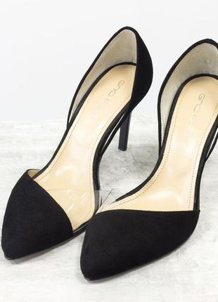 Замшевые черные  туфли с вставками силикона на удобном каблуке2 фото