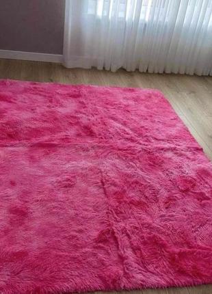 Килимок великий рожевий ворсистий травка 200х230/приліжковий килимок з довгим ворсом