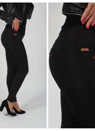 Лосины женские черного цвета из микродайвинга с карманами и завышенной талией1 фото