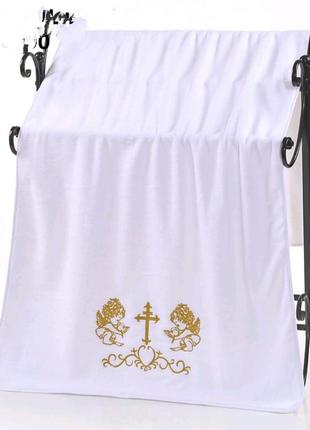 Крижма-рушник для хрещення/махровий рушник з сріблястою вишивкою1 фото