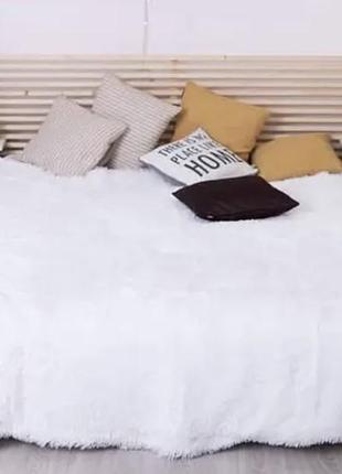 Хутряне покривало травичка біле 210*230 з довгим ворсом/покривало на велике ліжко1 фото
