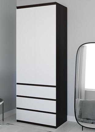 Шафа для одягу lt-211 на 3 висувних ящика з полками, фасади без ручек венге + білий ш 802/в 2110/г 500 мм