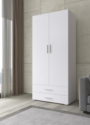Шкаф для одежды со штангой и двумя ящиками из дсп lt0002 белый  ш 1000 / в 2190 / г 520 мм