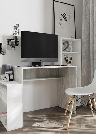 Стол компьютерный с тумбой стк-02  ш 1444 / в 1214 / г 500 мм  цвет бетон + белый