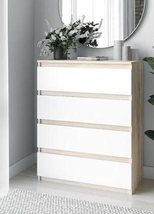 Комод на 4 ящика кмд-06   ш 802 / в 980 / г 400 мм   дуб сонома + белый