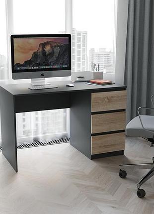 Стіл комп'ютерний стк-11 з тумбою на 3 ящики   ш 1200 / в 755 / г 600 мм в кольорі антрацит + дуб сонома