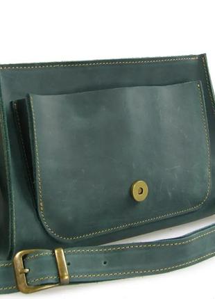 Женская маленькая кожаная сумка клатч кросс-боди через плечо из натуральной кожи зеленая