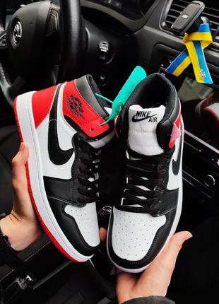 Женские или подростковые кроссовки nike VOLT air jordan 1 retro high белые с черным и красным 🔥