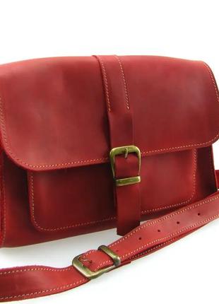 Жіноча маленька шкіряна сумка клатч крос-боді через плече з натуральної шкіри червона