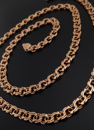 Позолочений срібний ланцюжок товстий бісмарк. цепочка позолота 585, срібло 925. ширина 7 мм 55 см