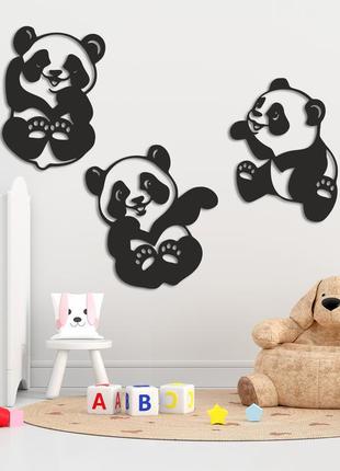 Дерев'янe панно "панди", картина на стіну, декор на стіну, подарунок