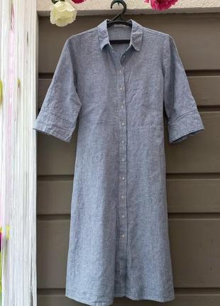 Жіноча лляна сукня рубашка в смужку з поясом, літня сукня сорочка,платья рубашка льон, рубашка-туніка