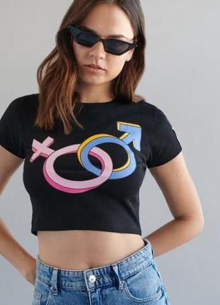 Кроп топ чорний з принтом sex education , новий, з бутіка, не секонд. бавовна